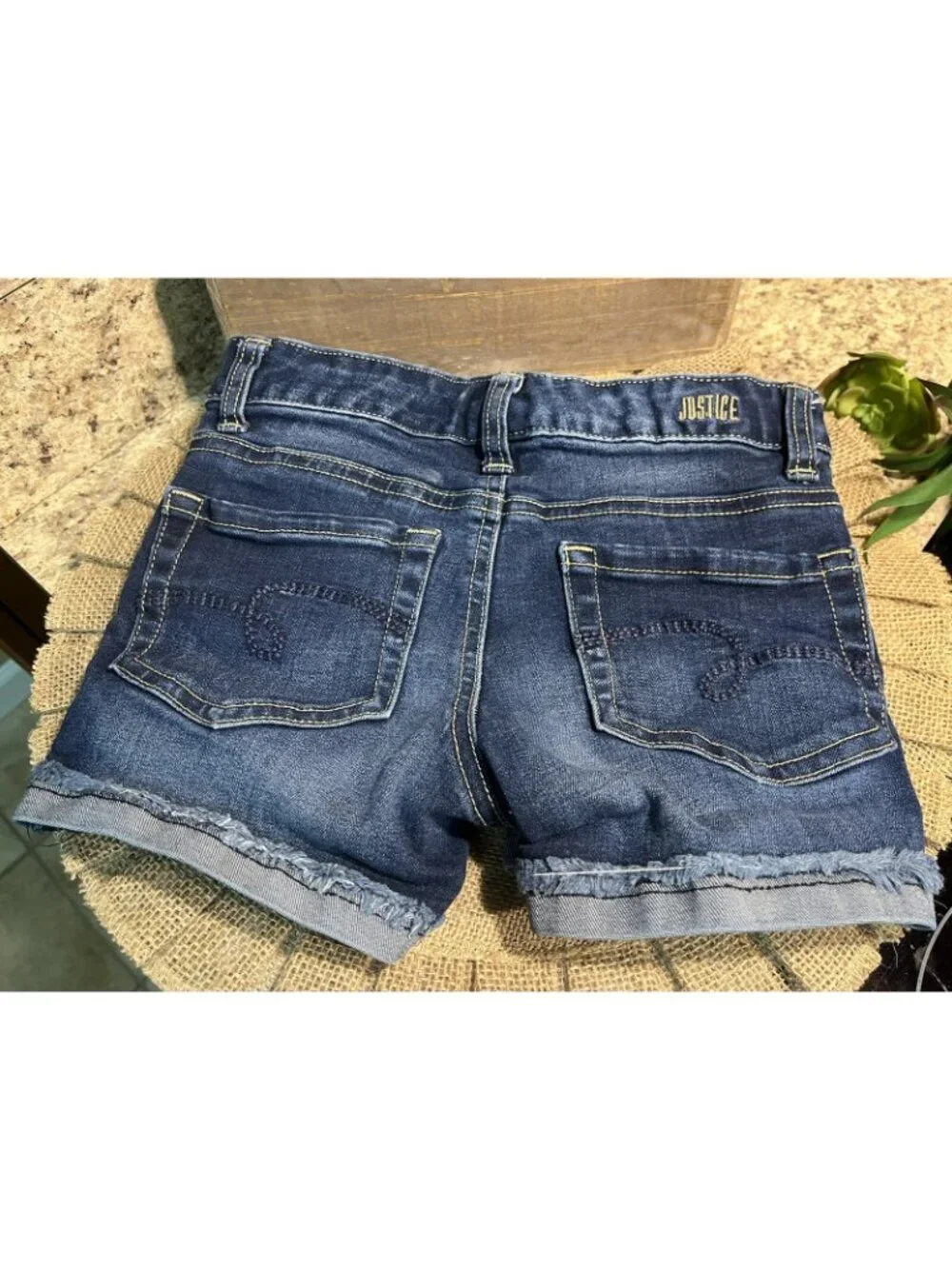 Justice Girls Blue Jean Denim Short Sz 8 Youth Girls Shorts Dark Wash U7-60